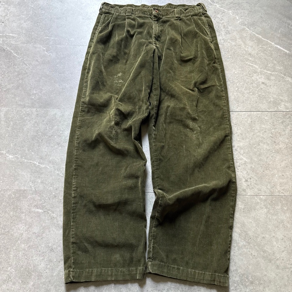 Vintage L.L. Bean Pleated Corduroy Pants Green 36x32